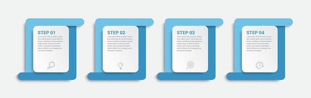 Design infográfico da linha do tempo com ícones e infográficos de 4 opções para o conceito de negócios