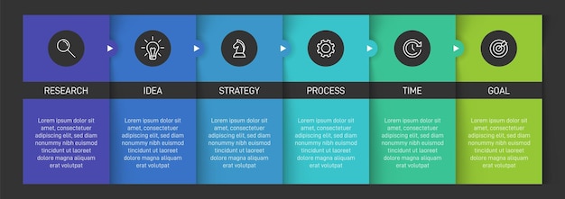 Design infográfico vertical com ícones e 6 opções ou etapas