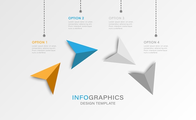 Design infográfico vetorial com setas ou aviões de papel
