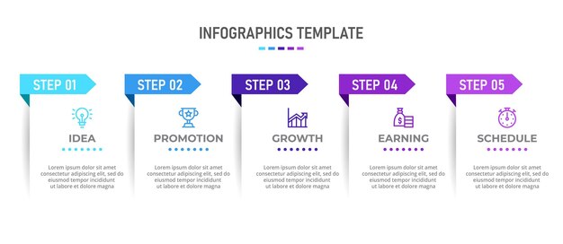 Vetor design infográfico vetorial vetorial com ícones e 5 opções ou infográficos de etapas para o conceito de negócio