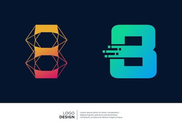 Vetor design inicial de logotipo inteligente número 8 conceito de inteligência artificial