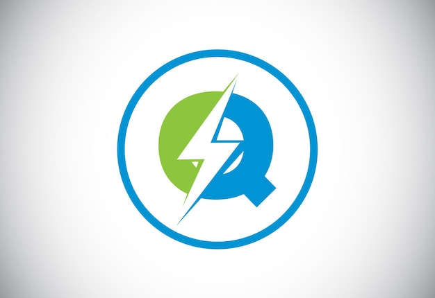 Design inicial do logotipo da letra q com raio de trovão de iluminação vetor do logotipo da letra do parafuso elétrico
