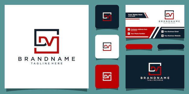 Design inicial do logotipo dv com design de cartão de visita vetor premium