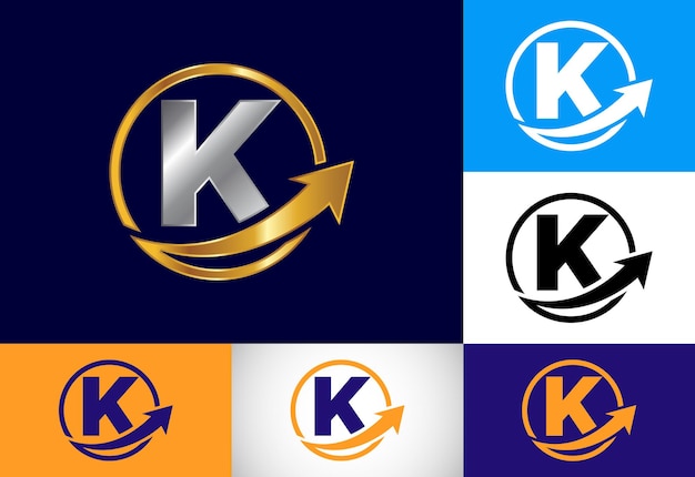 Design inicial do símbolo do alfabeto do monograma k incorporado com o logotipo financeiro ou de sucesso da seta