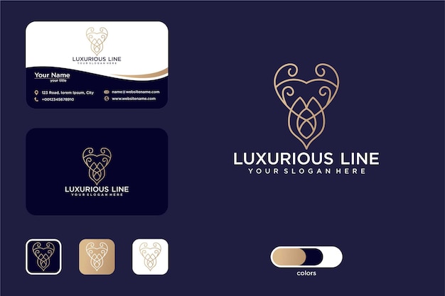 Design luxuoso de logotipo e cartão de visita de arte de linha