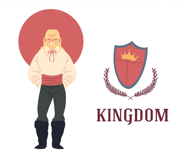 Design medieval de homem e escudo do reino e conto de fadas