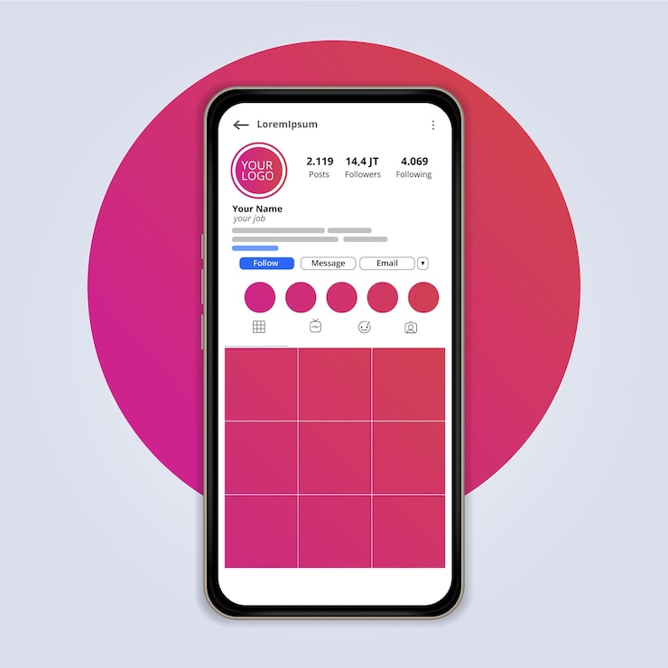 Vetor design minimalista da interface do perfil instagram