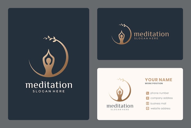 Design minimalista de logotipo de meditação com cartão de visita