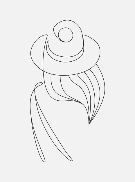 Design minimalista de uma linda mulher de chapéu estilo de uma linha desenhando arte de linha feminina