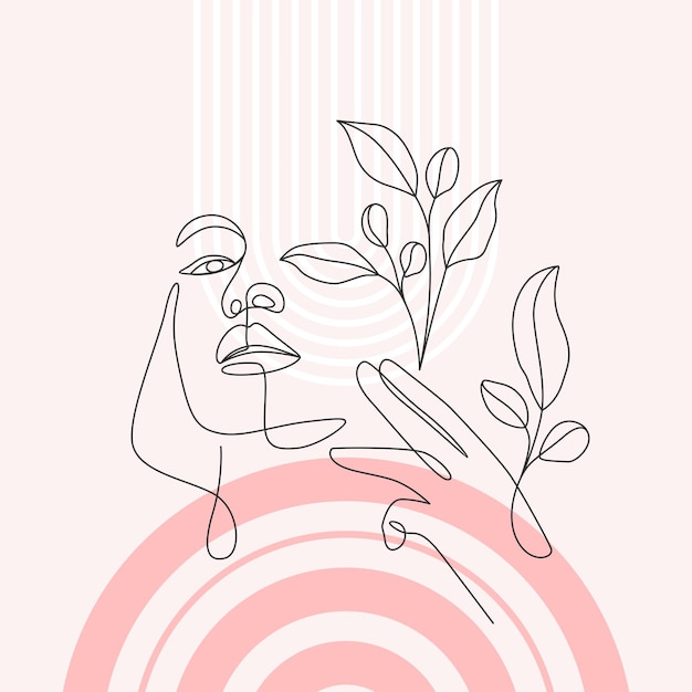 Vetor design mínimo de retrato de mulher e flores em estilo minimalista de arte de linha