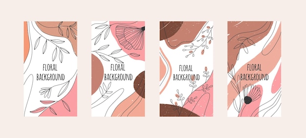 Design moderno de fundos abstratos para histórias de mídia social modelos de cartão minimalistas na moda com padrões florais e espaço para texto molduras criativas com formas orgânicas ilustrações vetoriais planas