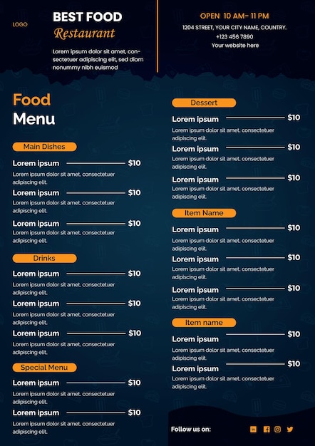 Design moderno de menus de restaurantes