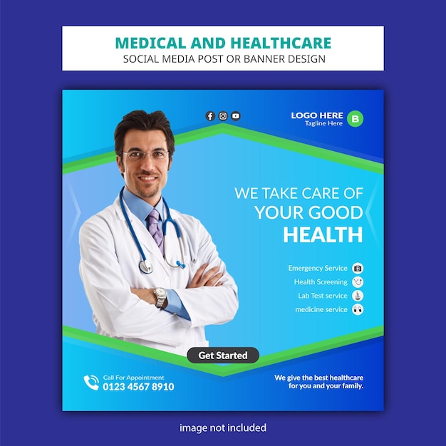 Design moderno de mídia social médica ou modelo de banner e panfleto