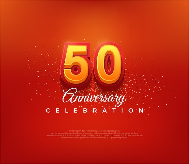 Design moderno do 50º número para comemoração de aniversário em cor vermelha ousada Fundo vetorial premium para saudação e comemoração