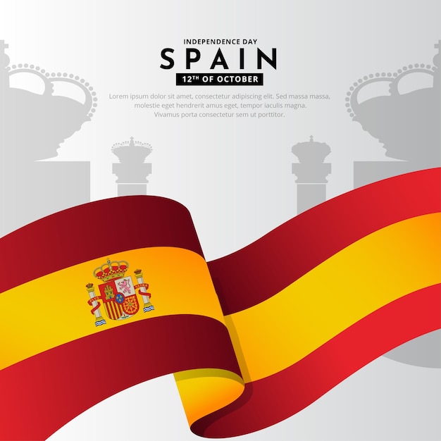 Design moderno e incrível do Dia da Independência da Espanha com vetor de bandeira ondulada