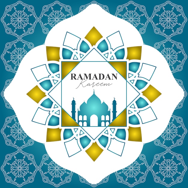 Design moderno para Ramadan Kareem evento com cor turquesa e ouro