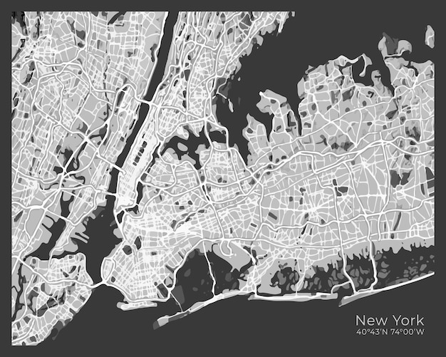 Vetor design monocromático abstrato do mapa de nova york para arte de parede de papel de parede de cartazes interiores ou outros produtos de impressão ilustração vetorial