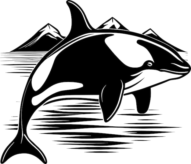 Design monocromático de baleia assassina com logotipo orca