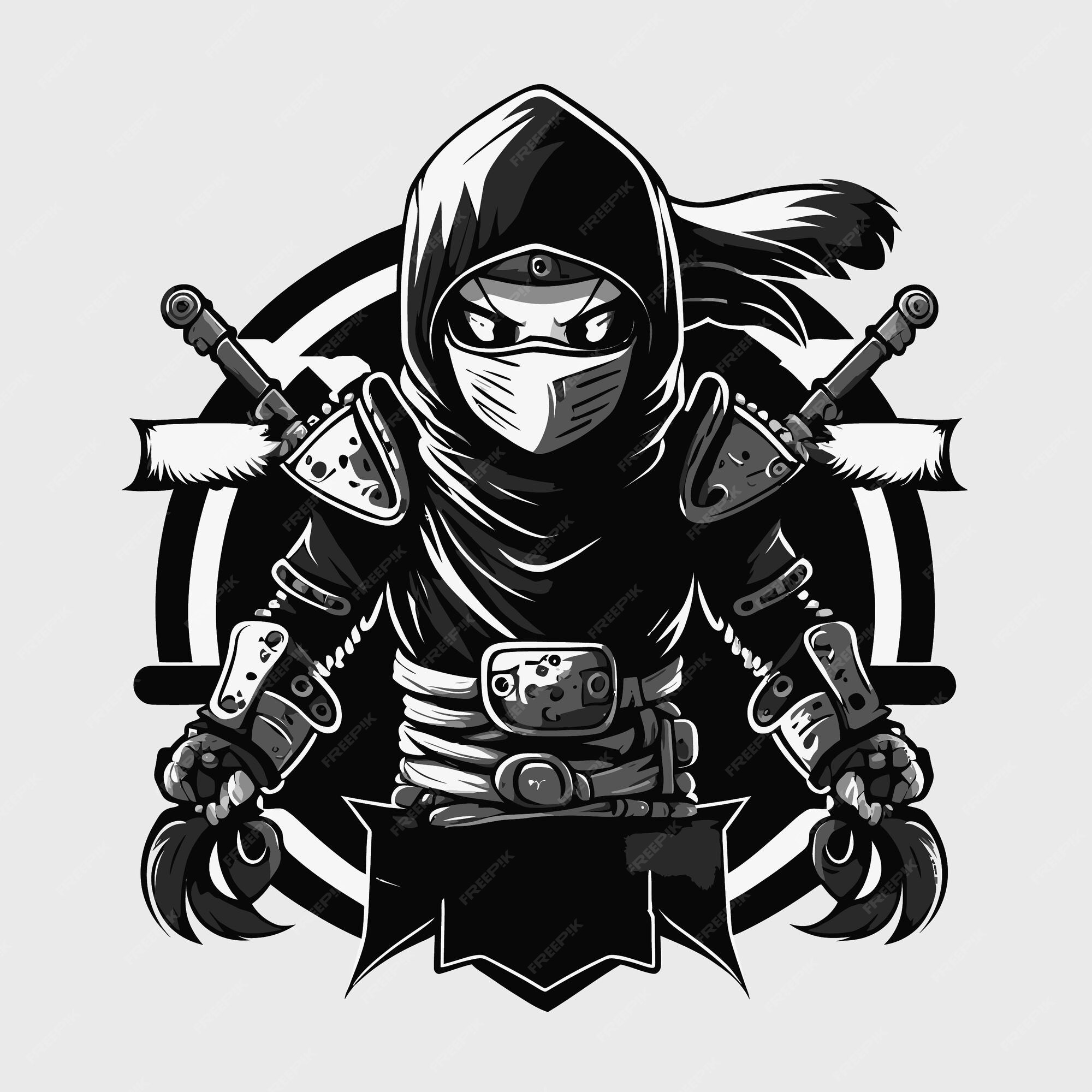 ninja de desenho animado de cabeça com ilustração de símbolo de ícone de  vetor de design de logotipo de ginásio 5726480 Vetor no Vecteezy