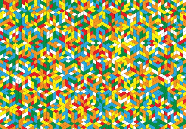 Design perfeito de padrão de cubo mágico, quebra-cabeça de bloco de cores, conceito de textura 3d de fundo para crianças