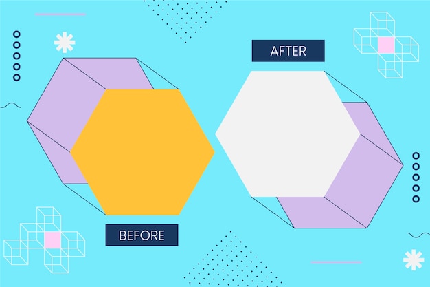 Vetor design plano antes e depois do modelo de plano de fundo