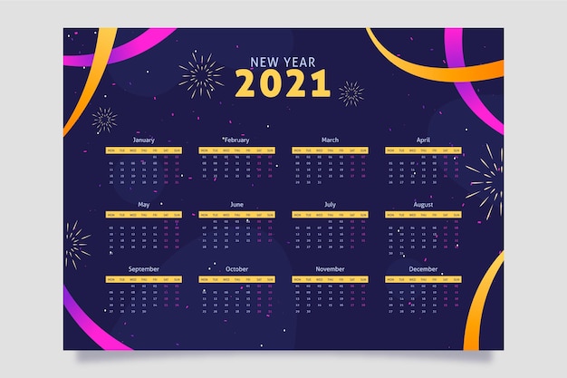 Design plano calendário de ano novo de 2021