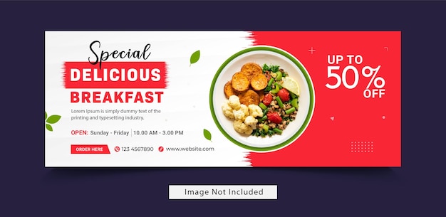 Design plano da capa do facebook do menu de comida e banner da web