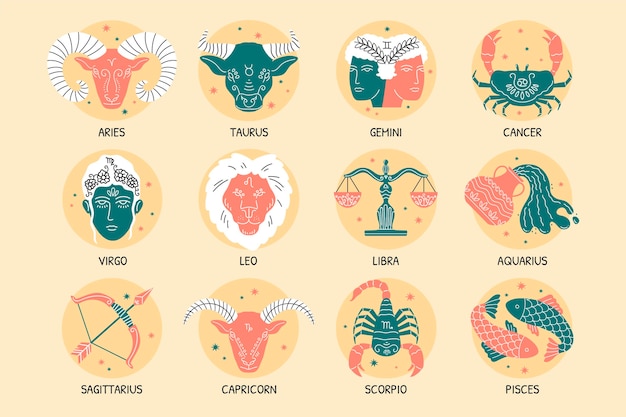 Design plano da coleção de signos do zodíaco