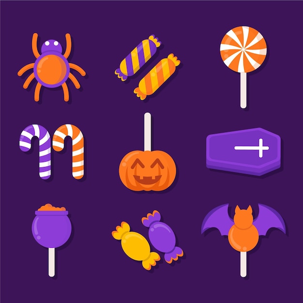 Design plano de coleção de doces de halloween