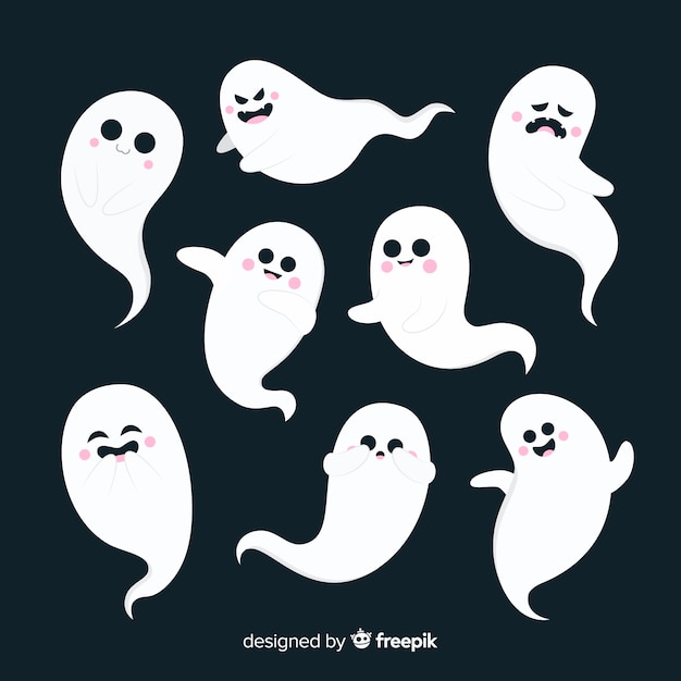 Design plano de coleção de fantasma de halloween