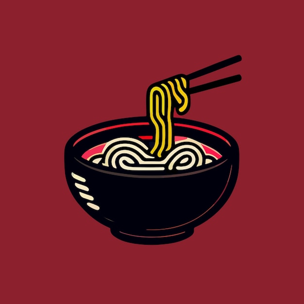 Design plano de delicioso macarrão ramen em uma tigela