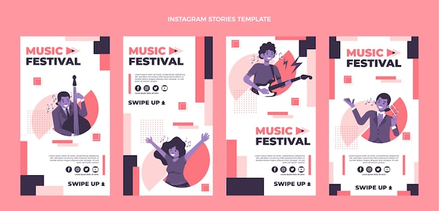 Vetor design plano de histórias do instagram de festivais de música