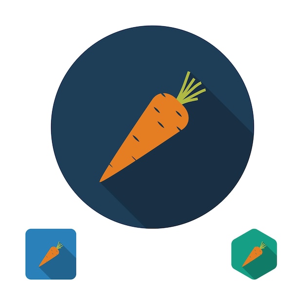 Design plano de ícone de cenoura com ilustração vetorial de sombra longa elementos de design para aplicativos móveis e web