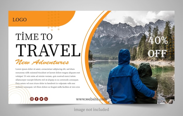 Design plano de modelo de banner de agência de viagens realista