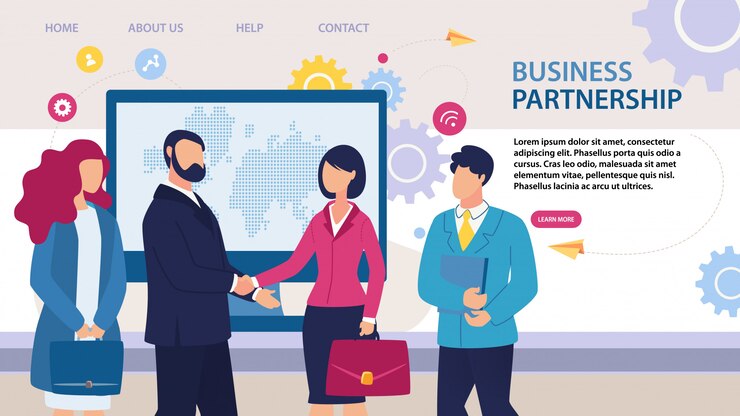 Vetor design plano de parceria de negócios landing page