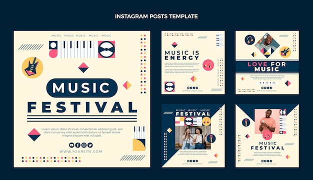 Design plano de postagens de instagram de música em mosaico