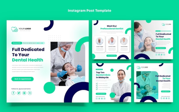 Vetor design plano de postagens médicas do instagram