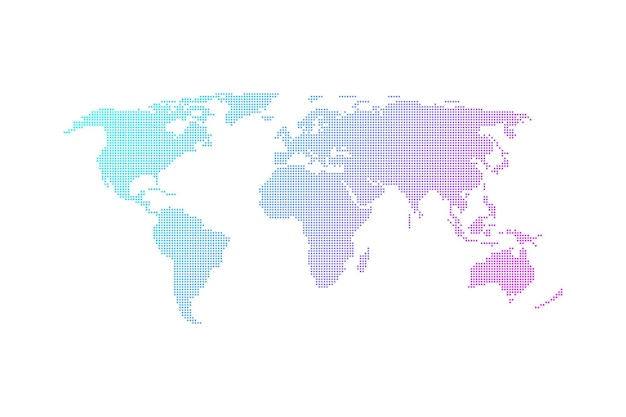 Design plano de vetor de mapa do mundo pontilhado colorido