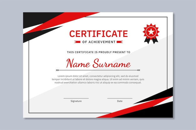 Design plano moderno design de modelo de certificado preto vermelho
