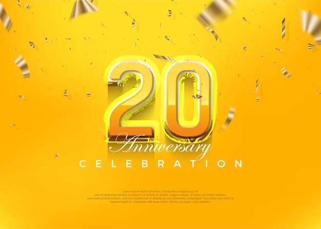 Design premium de celebração do 20º aniversário com números 3d amarelos modernos