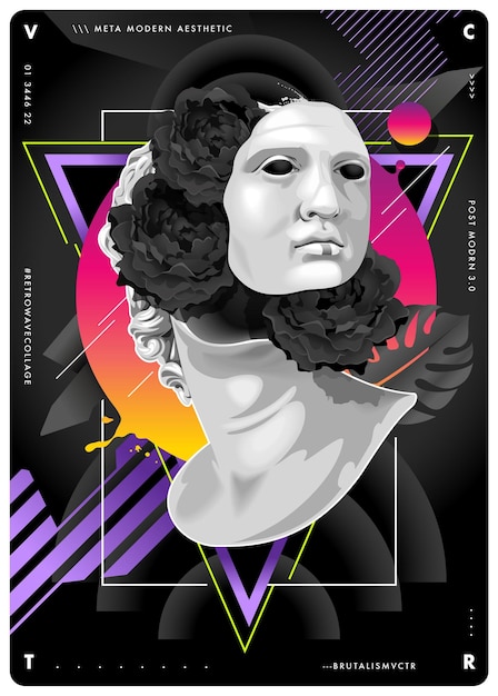 Design retrowave com estátua