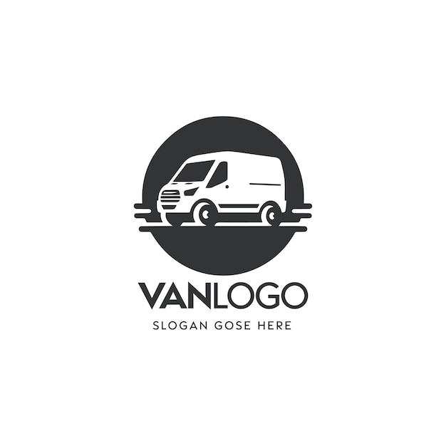 Design simples de logotipo de van preto e branco para negócios de transporte