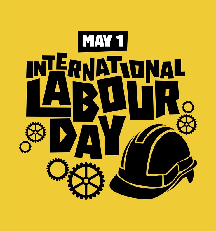 Vetor design tipográfico simples do dia internacional do trabalho com ilustração de capacete de segurança