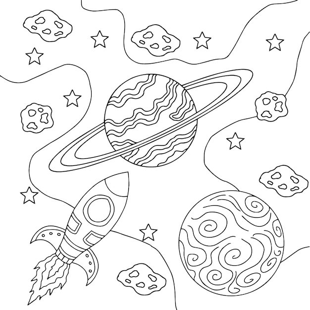 Design vector coloring page space planet for kid