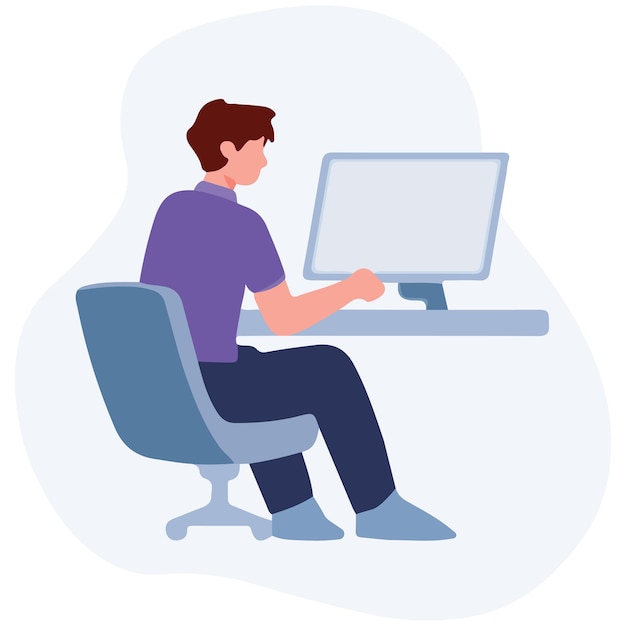 design vetorial criativo um homem senta-se em um computador com um monitor de computador no topo