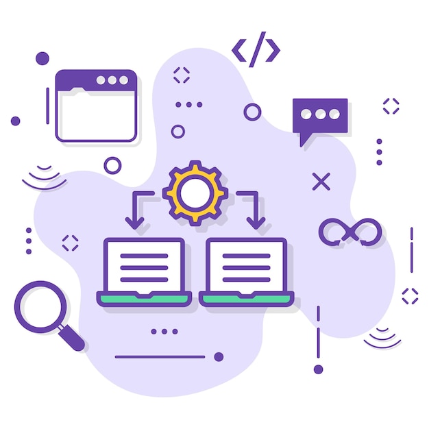 Vetor design vetorial de compartilhamento de tela da área de trabalho, gráfico de intranet, conceito de recursos compartilhados, sinal de acesso rdp