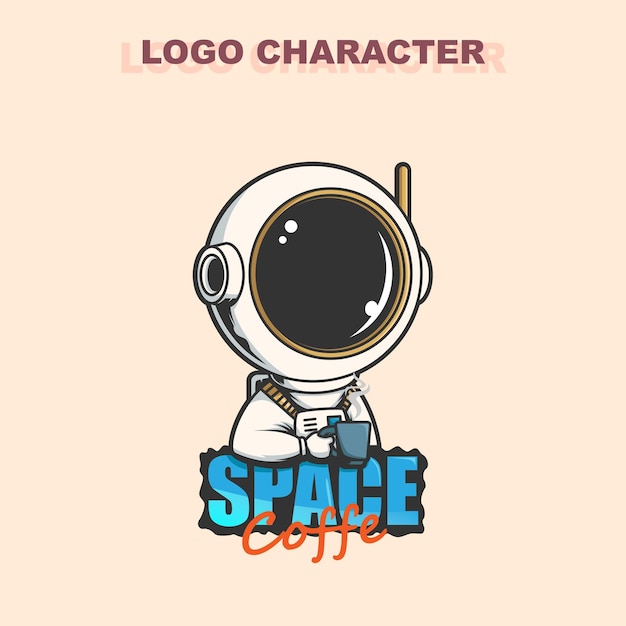 Vetor design vetorial de ilustração de mascote de logotipo de café espacial