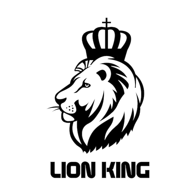 Design vetorial de ilustração do rei leão com tema de cor preto e branco para logotipo e ícone