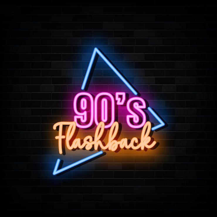 Vetor design vetorial de letreiros de néon flashback dos anos 90