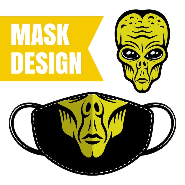Design vetorial de máscara facial de tecido protetor com impressão alienígena isolada em fundo branco